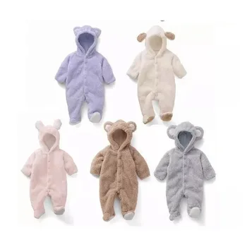 0-12 м Комбинезон для новорожденных, осенне-зимний теплый флисовый костюм для маленьких мальчиков и девочек, одежда для маленьких девочек, комбинезоны с животными, детские комбинезоны