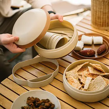 1 комплект Удобный набор тарелок Компактный Набор посуды Многоразового использования Ложка Миска Тарелка Палочки для еды Набор походной посуды для еды
