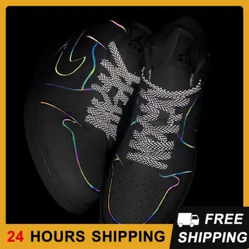 1 пара светоотражающих плоских шнурков, Флуоресцентные шнурки для кроссовок, Спортивные шнурки для бега, шнурки для взрослых и детей