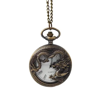 (1179) Элегантные Старинные Карманные Часы dragon Из Сплава С Римским Номером С Двойным Дисплеем Времени, Ожерелье-Цепочка, Часы для мальчиков и девочек, подарок