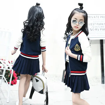 2023 Корейское весенне-осеннее детское пальто для младших классов средней школы, короткая юбка, одежда для девочек из двух предметов, комплект в корейском стиле для кампуса
