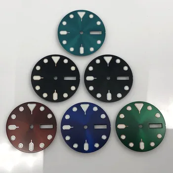 28,5 мм Стерильный циферблат Зеленого цвета, светящиеся детали для часов с автоматическим механическим механизмом NH36