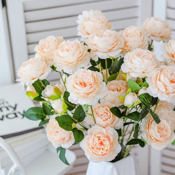 3 Головки Розы, Европейский шелковый Искусственный цветок Пиона Для домашнего Свадебного украшения стен