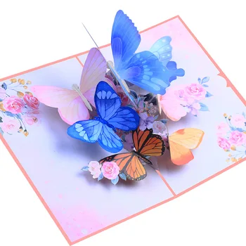3D Всплывающая открытка с бабочкой Поздравительная открытка на День рождения Свадебные Сувениры Подарочная открытка Бабочка Танцующая в цветах Благодарственная открытка