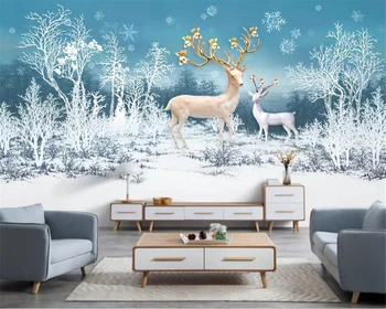 3D обои для домашнего интерьера на заказ современные маленькие свежие олени мечты лес снег Современные фоновые 3D обои на стену фреска