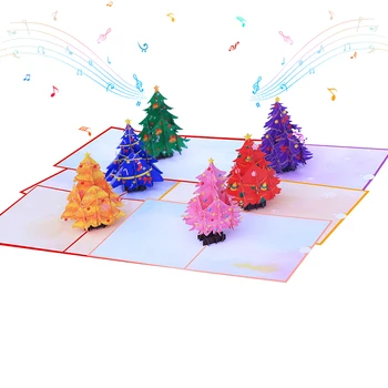 3D Рождественская елка, Всплывающая Рождественская Открытка со светодиодной подсветкой, Музыкальный модуль, Конверт для лазерной резки, Шляпа Санты, Рождественский подарок