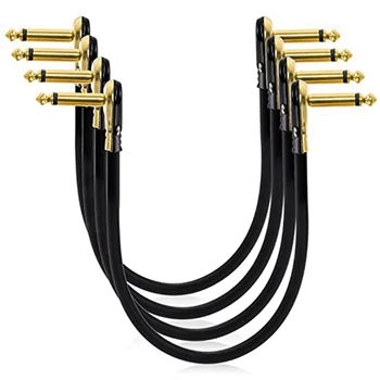 4 Комплекта 12-дюймовых гитарных соединительных кабелей с прямоугольным Золотым блинчиком для педали эффектов