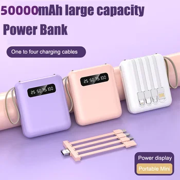 50000mAh Цифровой Дисплей Power Bank Поставляется С 4 Проводами Большой Емкости PoverBank Внешний Аккумулятор Мобильного Телефона Для Iphone Xiaomi