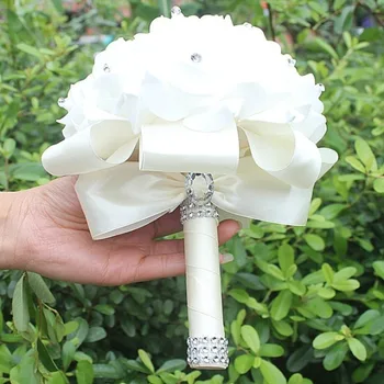 6 Цветов Хрустальные розы Жемчужный свадебный букет невесты из искусственных шелковых цветов для новобрачных Гибрид центральных частей
