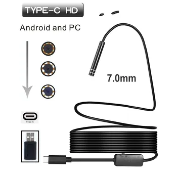 7 мм 1/3/5 метров USB TYPE-C Инспекционная Эндоскопическая камера 6LED HD для S8 LG G5/G6/V20 Pixel P9/P10 Oneplus 2/3/3T Android Телефон