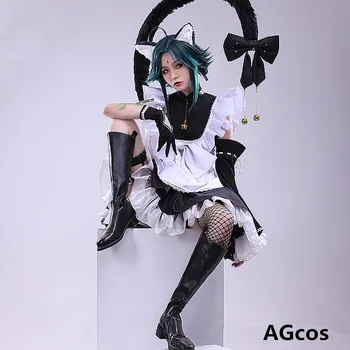 AGCO Предпродажа Genshin Impact Xiao Maid Косплей костюм XIAO Женское платье Костюмы