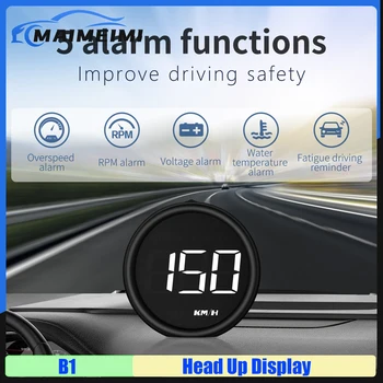B1 OBD HUD с 6 функциями сигнализации На головном дисплее Скорость автомобиля Температура воды Превышение напряжения обороты в минуту Портативный OBD2 HD монитор
