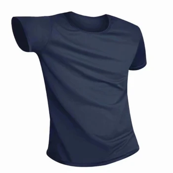 B148399 Рубашки быстросохнущие Спортивные Мужские Для отдыха, Черные, С короткими рукавами, Повседневная футболка Ice Silk, Однотонная, Свободная, с круглым вырезом