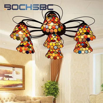 BOCHSBC Tiffany в стиле Юго-Восточной Азии, потолочный светильник из помезианского стекла, украшающий гостиную, столовую, спальню, верхний свет
