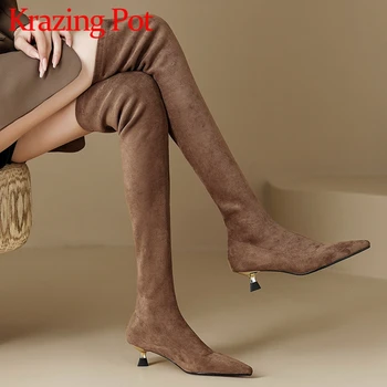 Krazing Pot / 2023, восточный дизайн, тонкие туфли на среднем каблуке с острым носком, вечерние пикантные сапоги-стрейч, сапоги выше колена без застежки