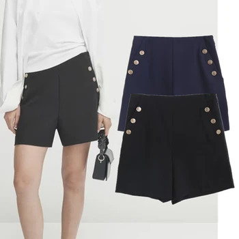 Maxdutti Британские женские двойные шорты, женские шорты с высокой талией, простые элегантные повседневные бермуды для поездок на работу