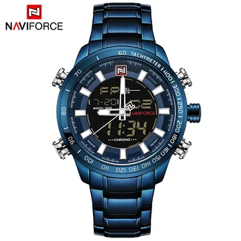 NAVIFORCE Новые роскошные мужские спортивные часы Chrono, брендовые военные водонепроницаемые цифровые наручные часы с подсветкой EL, мужские секундомеры