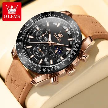 OLEVS 9957 Мужские часы с ремешком из нубука, водонепроницаемые мужские часы с хронографом, роскошные брендовые оригинальные наручные часы Moon Phase