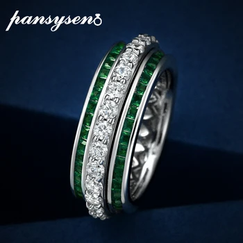 PANSYSEN New Classic Из цельного серебра 925 пробы, кольца с высоким содержанием углерода и бриллиантов, поворотные кольца для женщин и мужчин, роскошные ювелирные украшения