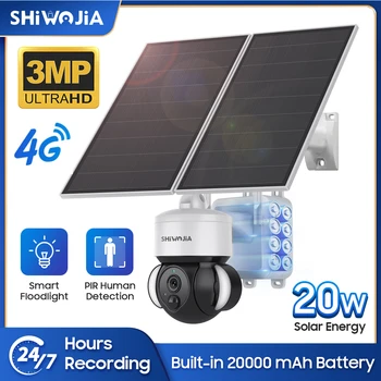 SHIWOJIA 20 Вт Солнечная Панель Камера 4G SIM с Батареей 20000 мАч Наружная Камера На Солнечных Батареях PIR Монитор Водонепроницаемый CCTV Видеокамера