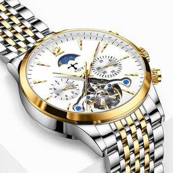 TRSOYE Лидирующий бренд Спортивные Механические мужские наручные часы Casucal Tourbillon из нержавеющей стали reloj automático
