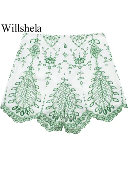 Willshela Женские модные мини-шорты с боковой застежкой-молнией с вышивкой, винтажные женские шорты с высокой талией, шикарные женские шорты