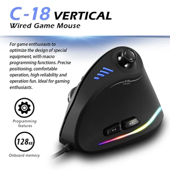 ZELOTES C-18 11 кнопок с регулируемой вертикальной мышью с разрешением 10000 точек на дюйм, оптическая эргономичная игровая USB-проводная мышь