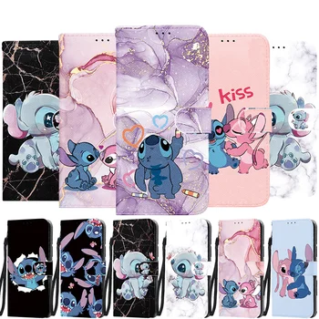 Аниме Lovely Stitch Disney Кожаный Флип-Кошелек-Бампер Для iPhone 15 14 13 11 12 Mini Pro Xs Max XR X SE 2022 2020 6 6S 7 8 Plus