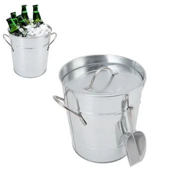 Ведерко для льда круглое с лопаткой для льда, контейнер для охлаждения пива из оцинкованного листа, пластиковый контейнер для бара Home