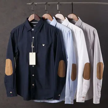 Весенняя мужская Оксфордская рубашка в стиле ретро, японские деловые Повседневные Модные Свободные топы, Мужские брендовые рубашки с длинными рукавами, одежда