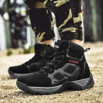 Военные тактические мужские ботинки, водонепроницаемые кожаные ботинки для пустыни, армейские ботильоны, Армейская рабочая мужская обувь, пара мотоциклетных ботинок
