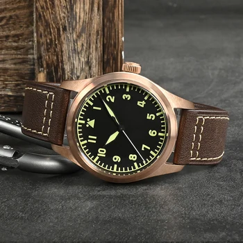 Военные часы San Martin Bronze Pilot YN55A Мужские Автоматические механические часы в простом ретро стиле, водонепроницаемые наручные часы 200 м