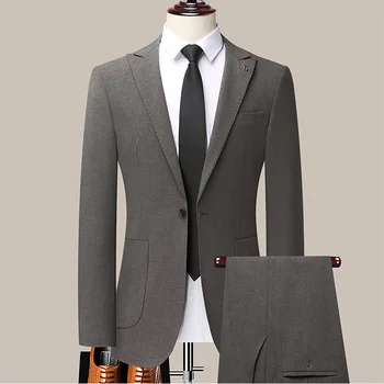 Высококачественный модный красавчик (костюм + брюки) Новый мужской костюм, трендовый деловой костюм для отдыха, комплект из двух предметов, полиэстер Four Seasons