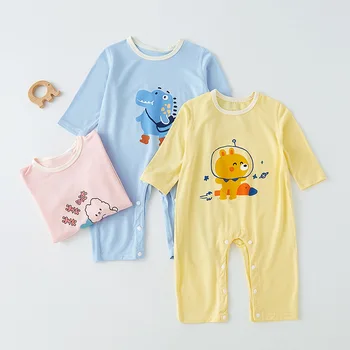 Детская цельнокроеная летняя Тонкая детская Модальная одежда с длинным рукавом для кондиционирования воздуха, Летняя одежда для новорожденных, пижамы