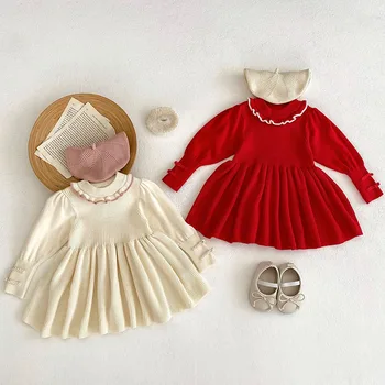 Детские платья MILANCEL 2023, трикотажное платье трапециевидной формы, однотонный свитер для девочек
