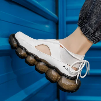 Дизайнерские мужские сандалии 2023, летняя мужская повседневная обувь с пузырчатой подошвой, уличные мужские римские сандалии из микрофибры с защитой от скольжения и демпфирования