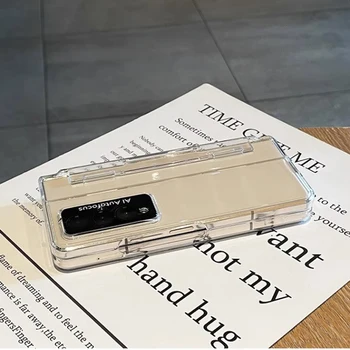 Для Samsung Galaxy Z Fold 3 Z Fold 4 5G Прозрачный чехол на Петлях с Защитной Пленкой для экрана Роскошный Женский Мужской Универсальный Жесткий Чехол