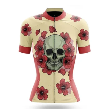 Женская велосипедная майка с цветочным черепом, велосипедная рубашка с коротким рукавом, велосипедная одежда, одежда для горных дорог, одежда для велосипедных гонок, одежда MTB