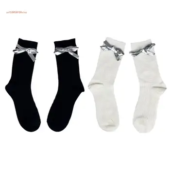 Женские хлопчатобумажные носки Балетные носки выше щиколотки Лолитские носки с бантиком Свободные носки