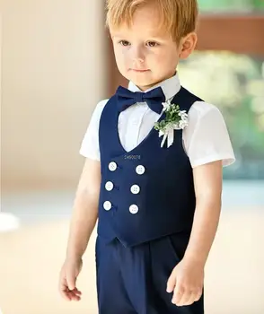 Жилет с цветочным рисунком для мальчиков, короткий костюм для фотосъемки с бабочкой, детское торжественное платье, костюм для церемонии рождения принца