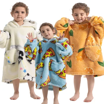 Зимняя Уличная Ветрозащитная толстовка с капюшоном для мальчиков и девочек Домашняя одежда для дома, одеяло для телевизора, Пижама с длинным рукавом, халат, одежда для отдыха