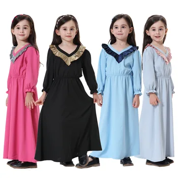 Кафтан в Рамадан, мусульманская Абайя, элегантное платье для молодых девушек, Исламская абайя с длинным рукавом для девочек, V-образный вырез, Дубайский Турецкий халат скромности, Джилбаб