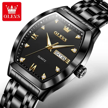 Кварцевые часы Olevs оригинального бренда, ремешок из нержавеющей стали, наручные часы для деловых мужчин, часы с дисплеем даты и недели, мужские часы