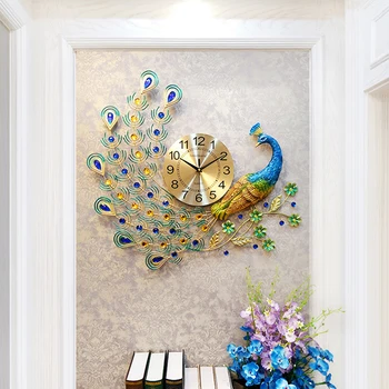 Китайские настенные часы Стеклянный Металлический дизайн Перфорированные настенные Двухсторонние кварцевые Украшения для гостиной Reloj Cocina