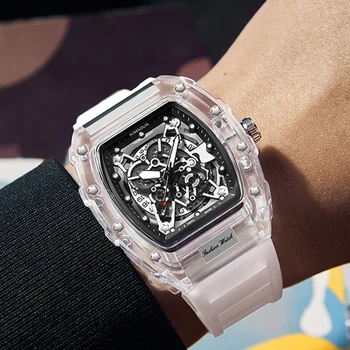 Классические Силиконовые Часы Gear для Мужчин Люксового Бренда, Водонепроницаемые Кварцевые Прозрачные Мужские Наручные Часы Reloj De Hombre