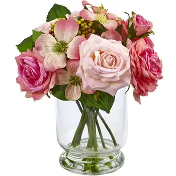 Композиция из искусственных цветов с розовыми розами и ягодами, сухие цветы для украшения дома, клубничное украшение, подарки для