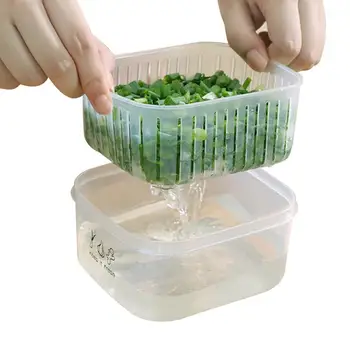 Контейнер для продуктов с дренажом Коробка для холодильных продуктов с крышкой Многофункциональная корзина для мытья фруктов и овощей