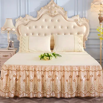 Кружевная юбка-кровать принцессы С цветочной вышивкой, юбка-кровать, нескользящее покрывало для кровати, покрывало для королевы, покрывало для кровати, наматрасник, Декор для постельного белья