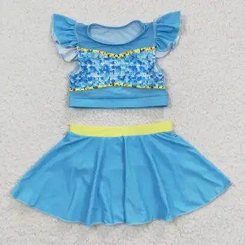 Купальный костюм из 2 предметов для маленьких девочек синего цвета (с накладкой на грудь для 10-12 и 14-16 лет) Оптом