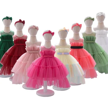 Летнее платье MQATZ, повязка на голову, детское белое платье принцессы для крещения, вечеринка по случаю дня рождения малыша, Детский бант для крещения, розовая одежда для маленьких девочек
